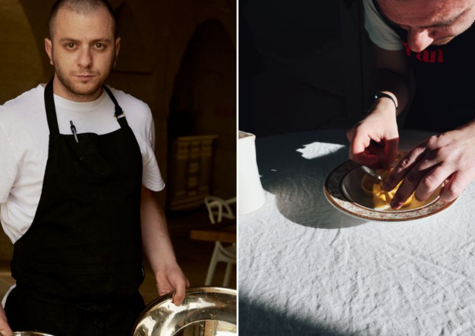 Lo chef del ristorante Fran nella Masseria Francescani mentre prepara un piatto gourmet